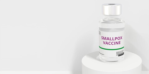 SMALLPOX VACCINE text on the label of the medical vial. 3D rendering