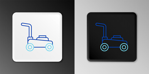Line Lawn mower icon isolated on grey background. Lawn mower cutting grass. Colorful outline concept. Vector