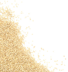 Fototapeta na wymiar Raw quinoa on white background, top view