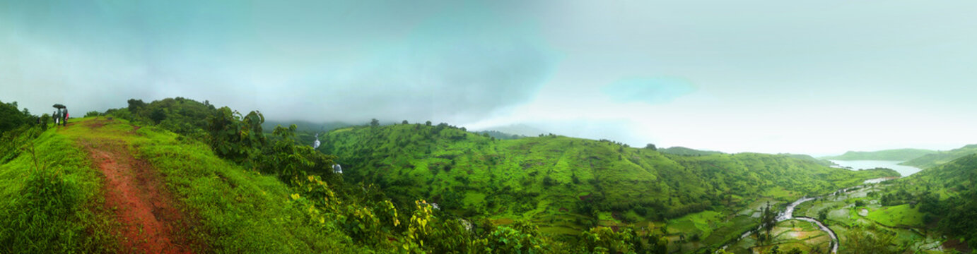 Hiking in wet weather top view of water body rainy days