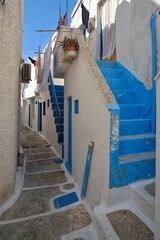 An alley and residential houses in the village of Ios Greece, also known as Chora