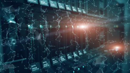 3D Abstract technology and engineering server equipment background.