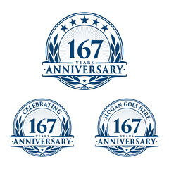 167 years anniversary logo set. 167th years anniversary celebration logotype. Vector and illustration.

