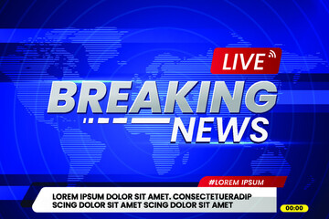 Breaking news. World news with map background. Breaking news modern concept. TV news design. Background screen saver on breaking news. Eps10 vector illustration.