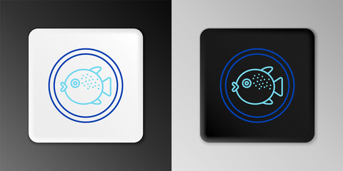 Line Puffer fish on a plate icon isolated on grey background. Fugu fish japanese puffer fish. Colorful outline concept. Vector
