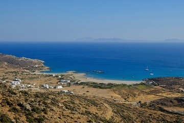Panoramic view of the famous Magganari Beach in Ios Greece 