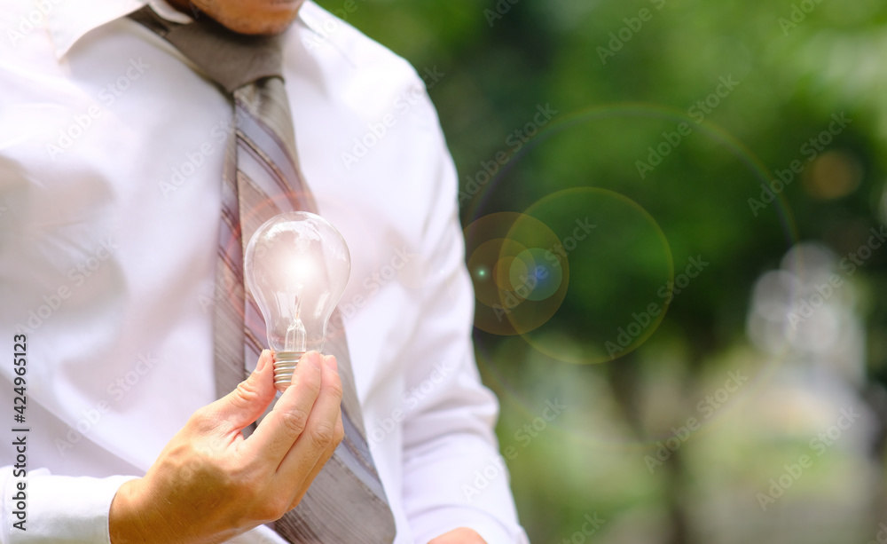 Canvas Prints Hand holding energy saving light bulb and business growth concept,Creative new idea