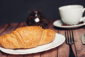 croissants in a plate on the table flour dessert coffee meal