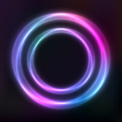 Vector background of neon geometric shapes, round frame, abstract background, wallpaper
