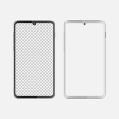 Black and white waterdrop notch smartphone with blank screen