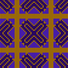 Knitted pattern seamless ornament. Vector illustration  Colors: Buttercup, Dark Violet, Palatinate Purple