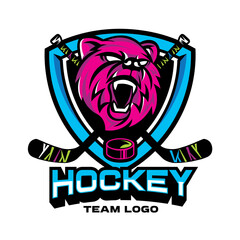Hockey team mascot logo with Bear head icon
