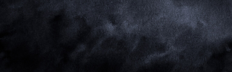 Obraz na płótnie Canvas Black white abstract grunge background. Watercolor stains. Macro. Dark background with copy space for your design. Wide banner.