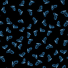 Line Woman shoe with high heel icon isolated seamless pattern on black background. Vector