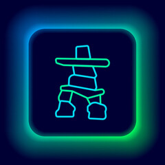 Glowing neon line Inukshuk icon isolated on black background. Colorful outline concept. Vector