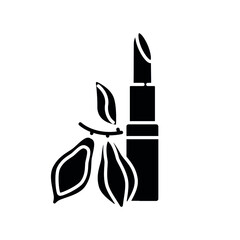 lipstick with cocoa oil glyph icon. Natural cosmetics and Make up. Thin line customizable illustration. Contour symbol. Vector isolated outline drawing.