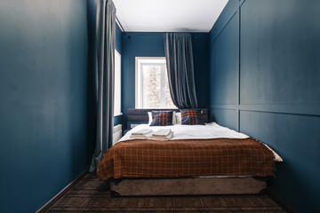 Dark blue color guest house bedroom interior design