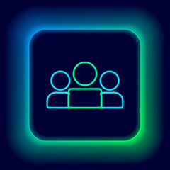 Glowing neon line Users group icon isolated on black background. Group of people icon. Business avatar symbol - users profile icon. Colorful outline concept. Vector
