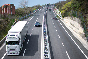 Truck on the road, transportation of goods. 