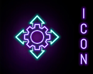 Glowing neon line Project team base icon isolated on black background. Business analysis and planning, consulting, team work, project management. Colorful outline concept. Vector