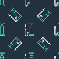 Line Bicycle air pump icon isolated seamless pattern on black background. Vector