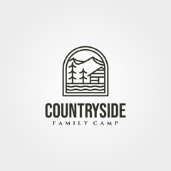 cabin with mountain outdoor logo vector symbol illustration design