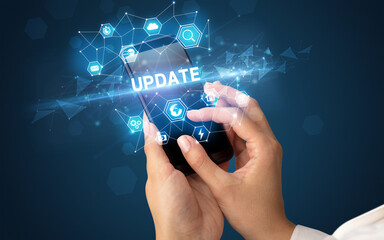 Hand using smartphone with technology concept