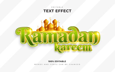 Ramadan kareem 3d text effect editable style with beautiful mosque