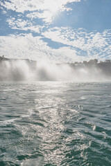 View at the American Falls from the Niagara river at the sunrise