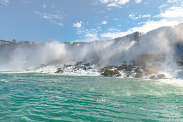 View at the American Falls from the Niagara river at the sunrise