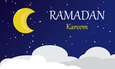 Obraz na płótnie Canvas Ramadan Kareem. Vector night view with crescent moon, stars, clouds and night background. Suitable for use as a background for Ramadan designs, banners, advertisements, and other things.
