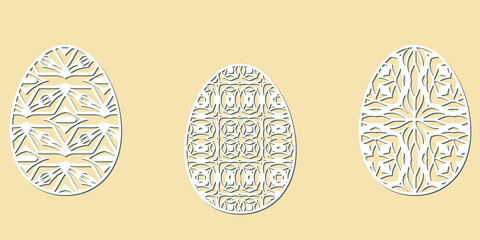 Set of Ornamental egg in cutting paper art style. Vector format