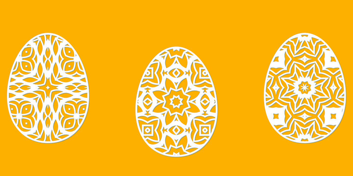 Set of Ornamental egg in cutting paper art style. Vector format
