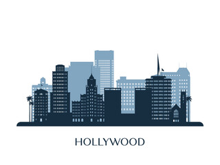 Hollywood skyline, monochrome silhouette. Vector illustration.