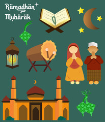 set of illustration ramadhan mubarak vector