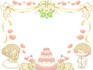 小鳥とナチュラルフラワー　ブライダルフレーム　新郎新婦付き