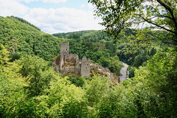 Fototapeta na wymiar Castle of Manderscheid in Eifel Mountains in Germany