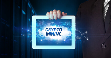 Person holding tablet, technology concept