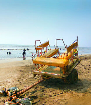 Traditional horse car near seashore