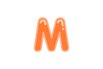 M letter alphabet orange candy jelly glossy vector isolated on white background 