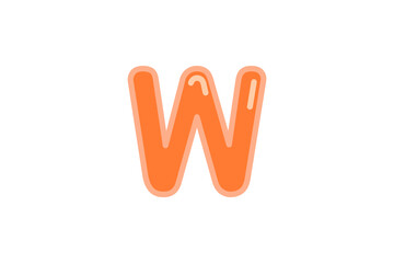 W letter alphabet orange candy jelly glossy vector isolated on white background 