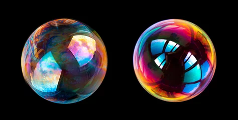 Poster Group of soap bubbles isolated on black background. © Fedoruk