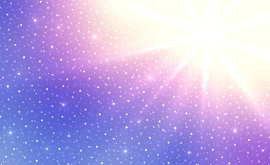 Fototapeta premium Bokeh fly in sunshine on blue lilac background. Magical sky abstract illustration.