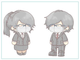 ビジネスウーマンとビジネスマンセット　眼鏡とマスクversion