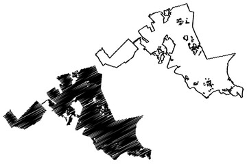 North Charleston City, South Carolina (United States cities, United States of America, usa city) map vector illustration, scribble sketch City of North Charleston map