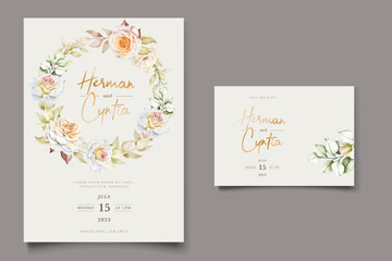 Fototapeta na wymiar Romantic watercolor wedding invitation template