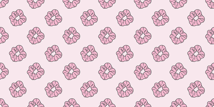 Pink scrunchy repeat pattern hair tie vector background