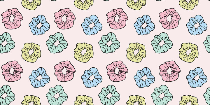 Colorful scrunchy repeat pattern hair tie vector background
