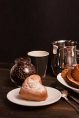 Cup of coffee cookies dessert breakfast wooden table