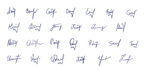 Fototapeta na wymiar Handwritten signatures set. Fictitious signatures for business contract. Vector EPS 10 collection